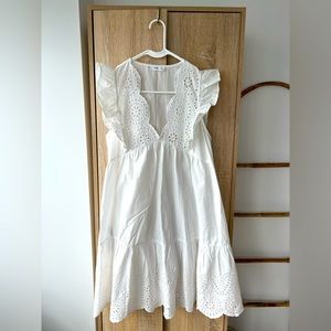Mango, Broderie Anglaise White Cotton Dress Size L